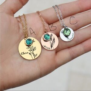 NEW✨ Etched Flower Gemstone Name Plate Necklace